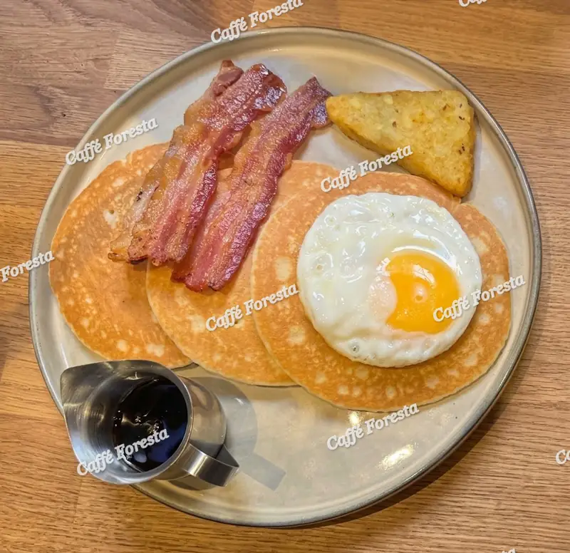 Pancake with Eggs and Bacon