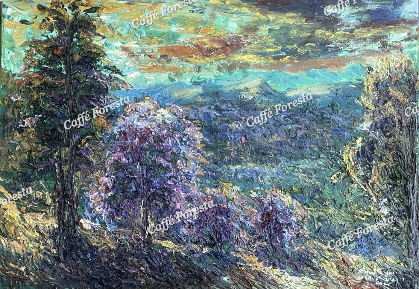 A landscape painting, lavender fields