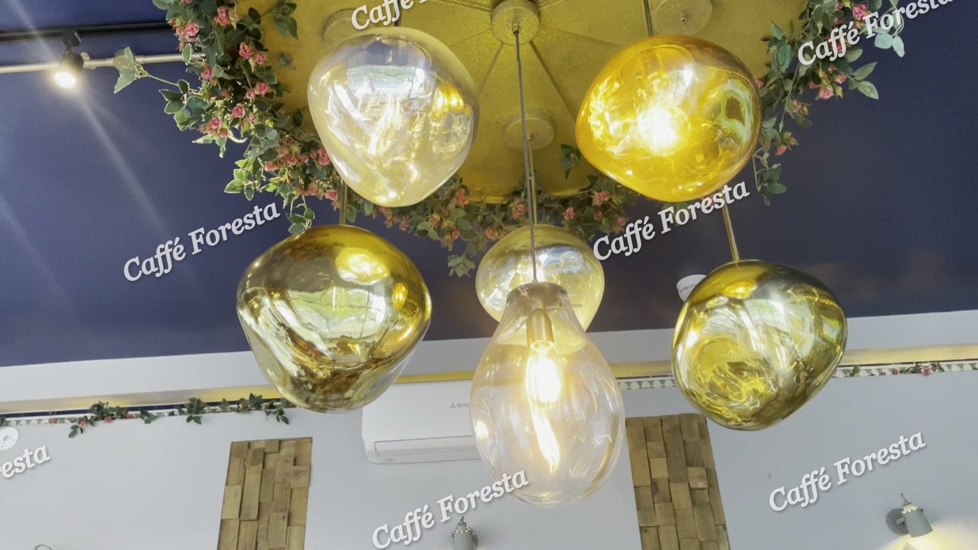 The glass pendant lights, up close